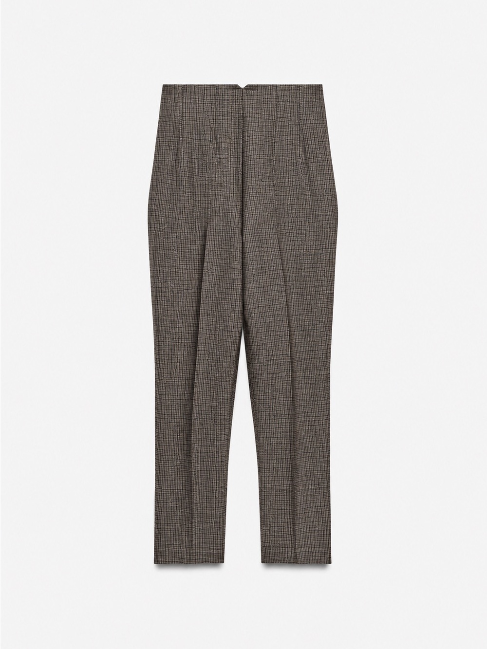 ZARA High-Waisted Slim-Fit Ankle Pants – Size L – Brown Houndstooth